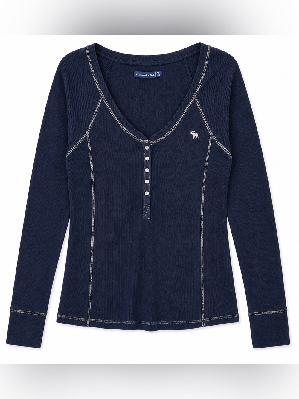 Abercrombie & Fitch Navy Henley Top XL Y2K Casual Long Sleeve